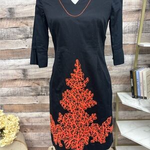 Lilly Pulitzer Black w/Coral Embroidery Sheath 0